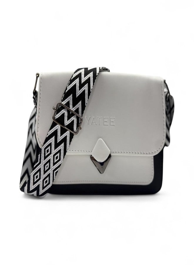 YATEE Stylish Crossbody Sling Bag for women & Girls - Premium PU Leather Shoulder Purse with Adjustable Strap, Black & White Geometric Design, Casual shoulder Bag for Office, Travel & Daily Use. - Image 1